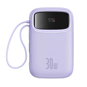 Внешний аккумулятор Baseus QPow 2 30W 10000mAh с встроенными кабелями USB-C –...