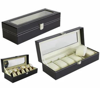 Watch storage box for 6 watches, black