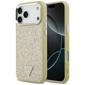 Чехол Guess Glitter Triangle Logo MagSafe для iPhone 17 Pro Max — золотой