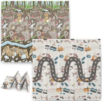 Nukido Foldable Foam Play Mat Earth-Train, 200 x 180 x 1 cm