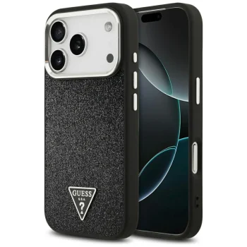 Чехол Guess Glitter Triangle Logo MagSafe для iPhone 17 Pro, Черный