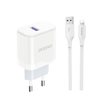 Dudao A20EU USB-A 18W tīkla lādētājs – balts + USB-A – Lightning kabelis
