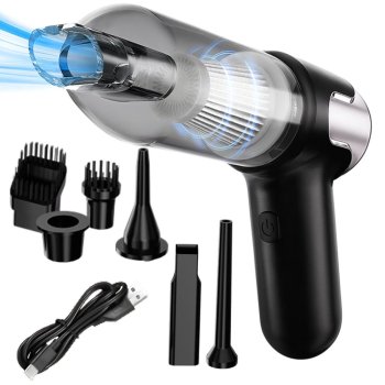 Bezvadu rokas putekļsūcējs auto 120W ar uzgaļiem un pūtēja funkciju, melns