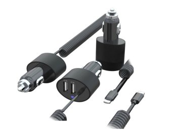 Maclean MCE76 Automašīnas Lādētājs ar Lightning Kabeli, 2xUSB, 5.2A, 1.8m, Melns