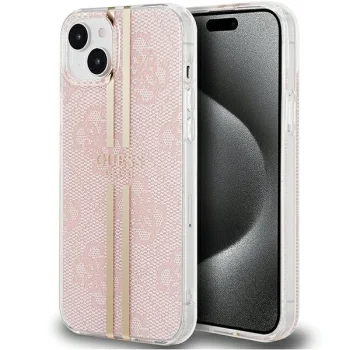 Guess IML 4G Gold Stripe korpuss iPhone 15 Plus / 14 - rozā krāsā | case for pink