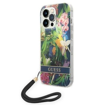 Apple iPhone 14 Pro Max 6.7'' Guess Flower Strap Case Cover (GUOHCP14XHFLSB), Blue
