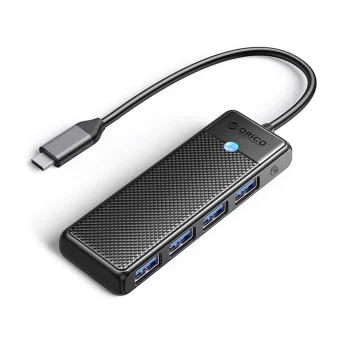 Orico PAPW4A-C3 USB-A centrmezgls ar 4x USB 3.0 pieslēgvietām, melns
