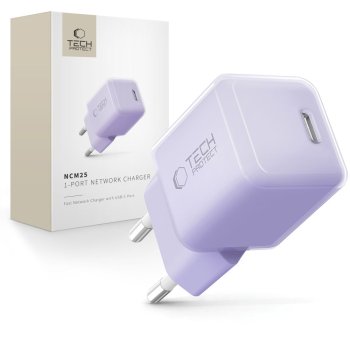 Tech-Protect NCM25 USB-C PD 25W sienas lādētājs – violets