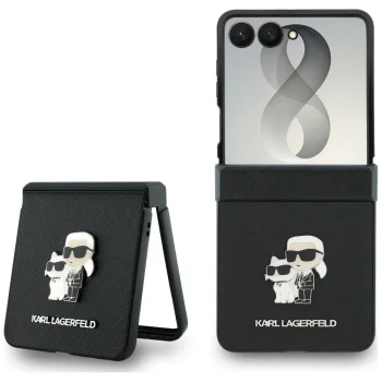Karl Lagerfeld Karl & Choupette Pins vāciņš iPhone 17 Pro, melns