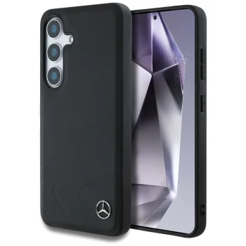 Чехол Mercedes Leather Horizontal Debossed Curves MagSafe для Samsung Galaxy S25 - Черный