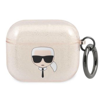 Чехол Karl Lagerfeld для AirPods 3 Glitter Karl's Head, золотистый