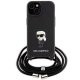 Karl Lagerfeld iPhone 15 Case Saffiano Ikonik Monogram Crossbody, Black