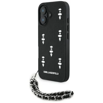 Karl Lagerfeld Saffiano Crystals w/Chain vāciņš Apple iPhone 16, Melns