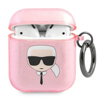 Чехол для AirPods 1/2 Karl Lagerfeld KLA2UKHGP Karl`s Head Glitter розовый
