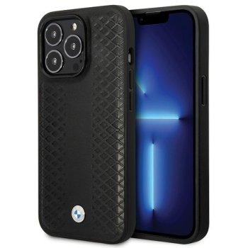 BMW iPhone 14 Pro vāciņš Leather Diamond Pattern, melns