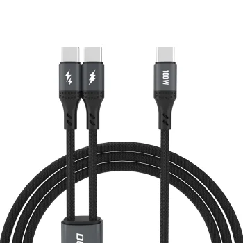 Кабель Dudao L3F 2in1 USB-C на 2x USB-C, 100W, 1.2м, черный