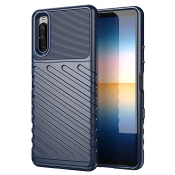 Sony Xperia 10 III / 10 III Lite Thunder Series Twill Texture TPU Mobile Phone Cover Case, Blue | Vāks Maciņš Maks...