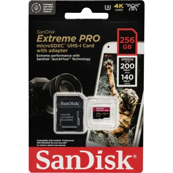 Atmiņas karte SanDisk Extreme Pro microSDXC 256GB UHS-I U3 A2 V30