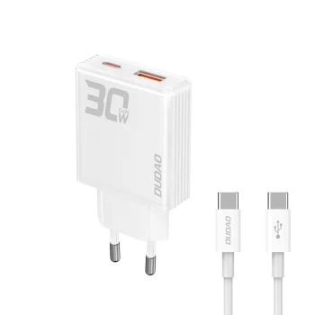 Сетевое зарядное устройство GaN Dudao A30EUT 30W USB-A / USB-C + кабель USB-C, белое
