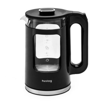 Electric Kettle Huslog Double Wall 1.7L, Fast Boil Glass Tea Kettle, Black, Silver