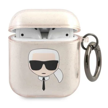 Чехол Karl Lagerfeld для AirPods 1 / 2 Karl's Head Glitter, золотистый