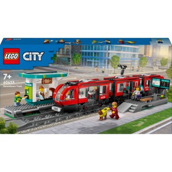 LEGO City 60423 Downtown Streetcar and Station tramvajs un pietura