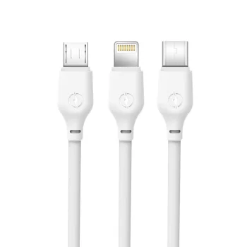 Кабель XO NB103 3-в-1 USB - Lightning / USB-C / microUSB, 1м, Белый