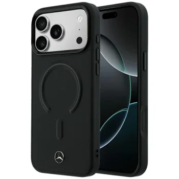 Чехол Mercedes Leather 3D MagSafe для iPhone 18 Pro / 17 Pro, черный