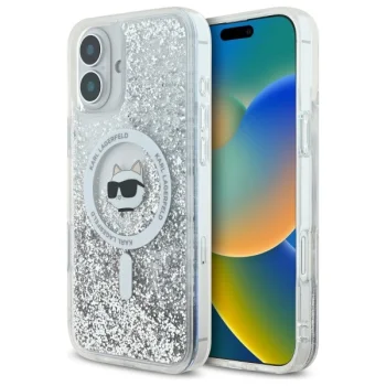 Чехол Karl Lagerfeld Liquid Glitter Choupette для iPhone 16, Прозрачный