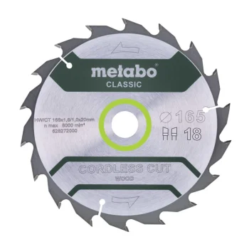 Metabo CordlessCutClassic puidusaeketas 165x20 mm, 18 hammast