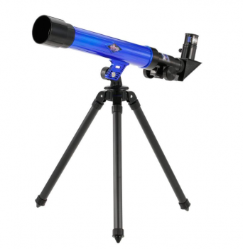 Izglītojošs bērnu teleskops ar maināmiem dažāda palielinājuma objektiem (20x, 30x, 40x) un statīvu, zils l...