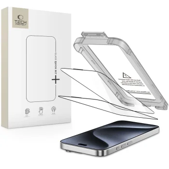 Tech-Protect Quick Set+ 2-gab rūdītā stikla aizsargs iPhone 15 Pro Max - melns | 2-Pack Tempered Glass Black
