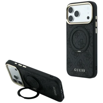 Guess Ring Stand 360 4G Classic Logo MagSafe vāciņš iPhone 17 Pro / 18 Pro, melns