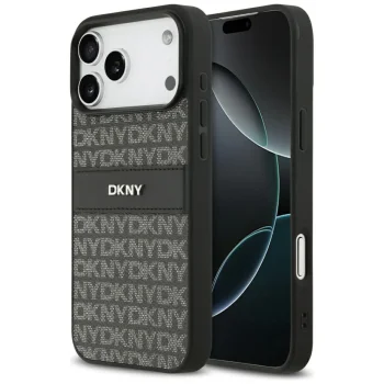 DKNY Repeat Texture Pattern ar tonālo svītru vāciņš iPhone 17 Pro Max – Melns | Phone Case Cover