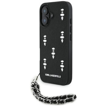 Чехол Karl Lagerfeld Saffiano Crystals w/Chain для iPhone 16, Черный