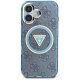 Guess IML Metal Glitter 4G Circle Triangle MagSafe vāciņš Apple iPhone 16, Zils