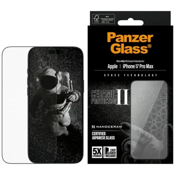 PanzerGlass Ceramic II Ultra-Wide Fit EasyAligne rūdītais stikls iPhone 17 Pro Max | Tempered Glass