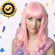 Длинный розово-фиолетовый парик с челкой для вечеринок
