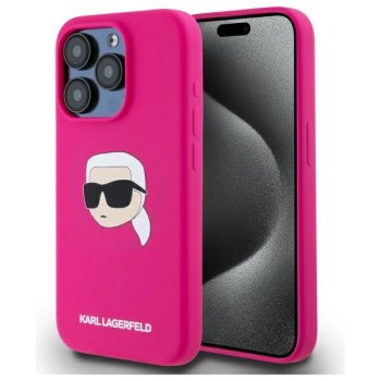 Чехол Karl Lagerfeld Silicone Karl Head Print MagSafe для iPhone 15 Pro, фуксия
