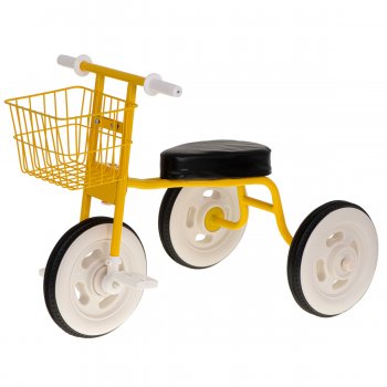 Bērnu Retro Trīsriteņu Velosipēds Trīsritenis ar Grozu, Dzeltens | Kids Baby 3-Wheel Bike Tricycle
