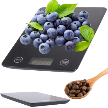Electronic glass kitchen scale with LCD, 5kg capacity, flat and accurate