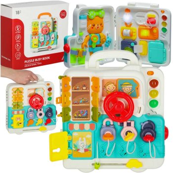 Бизиборд чемоданчик Монтессори с мишкой, светом и звуком