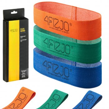 4Fizjo Flex Band Auduma vingrošanas pretestības fitnesa gumijas lentes, Komplekts - 3 gab. | Mini Bands Loop Flexible...