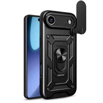 Hybrid Armor Camshield iPhone 17 Air vāciņš ar statīvu un kameras aizsargu, melns