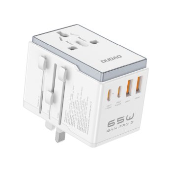 Dudao A65Pro 65 W ceļojumu adapteris EU / US / JP / AUS / UK ar 2x USB-C un 2x USB-A – balts