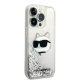Karl Lagerfeld iPhone 14 Pro Case Liquid Glitter Choupette Silver