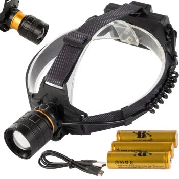 Bailong XHP160 LED headlamp with power bank and zoom, model 8076-3