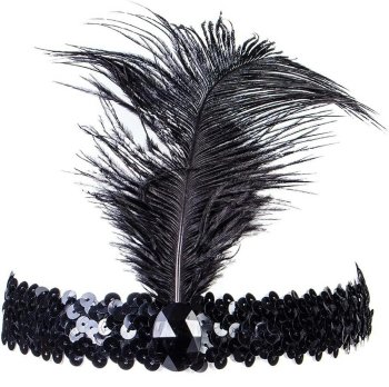 Galvas stīpa ar spalvu un fliteriem, melna