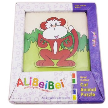 Wooden Monkey Puzzle for Toddlers, 4-Piece First Jigsaw