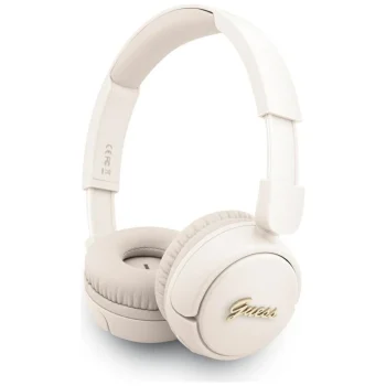 Guess Metal Logo Script pār‑ausu austiņas — bēšas
